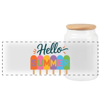 Hallo Sommer - Panorama Keksdose mit Holzdeckel - Weiß - Vorne