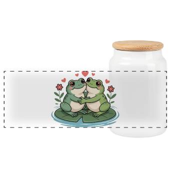 Frosch Paar Valentinstag - Panorama Keksdose mit Holzdeckel - Weiß - Vorne