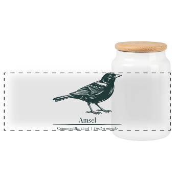 Silhouette du merle noir | Ornithologie | Dessin - Boîte à biscuits avec couvercle en bois - blanc - Devant