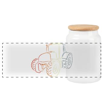 Retro Traktor Skizze - Panorama Keksdose mit Holzdeckel - Weiß - Vorne