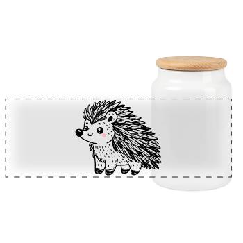Cute Black and White Porcupine - Panoramic Cookie Jar with Wooden Lid - white - Front