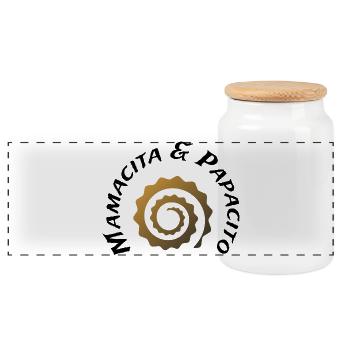Goldenes Spiralzahnrad-Logo - Panorama Keksdose mit Holzdeckel - Weiß - Vorne