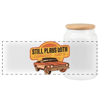 Classic Car Collector Still Plays With Classic Cars - Panoramic Cookie Jar with Wooden Lid - white - Front