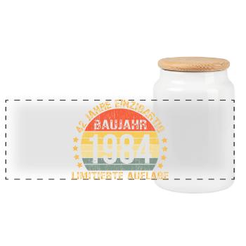 Retro 1984 Limited Edition 42nd Birthday - Panoramic Cookie Jar with Wooden Lid - white - Front