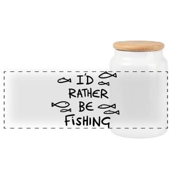 I'd rather be fishing - funny fishing gifts - Panoramic Cookie Jar with Wooden Lid - white - Front