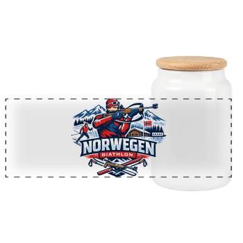 Biathlon Norway Norge Gift Fan - Panoramic Cookie Jar with Wooden Lid - white - Front