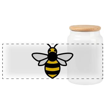 Bee Insect Cartoon - Panoramic Cookie Jar with Wooden Lid - white - Front