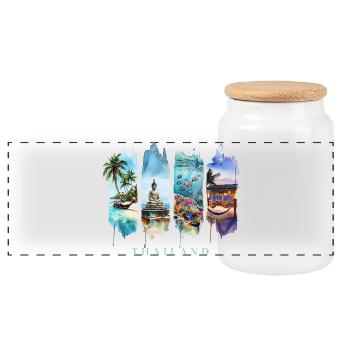 Thailand Urlaub Travel – Longtail Boot & Buddha - Panorama Keksdose mit Holzdeckel - Weiß - Vorne