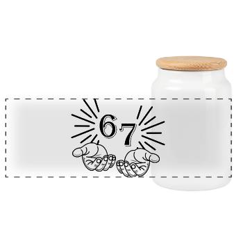 67 Meme Hands, Déclaration Virale Design - Boîte à biscuits avec couvercle en bois - blanc - Devant