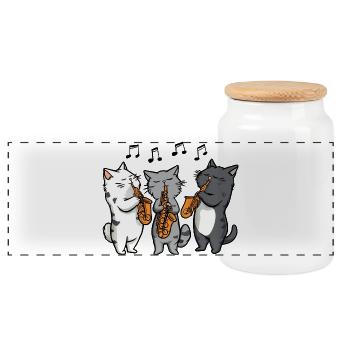Jazz Cats Trio Saxophone - Boîte à biscuits avec couvercle en bois - blanc - Devant