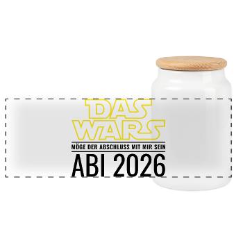 Abi 2026 Das wars Möge der Abschluss mit mir sein - Panorama Keksdose mit Holzdeckel - Weiß - Vorne