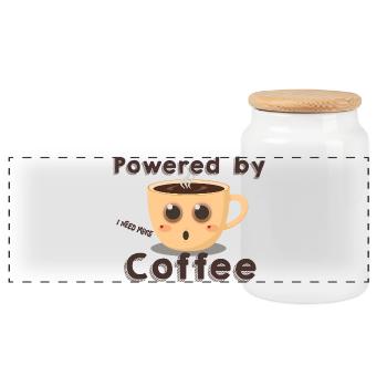 Powered by More Coffee- Kaffee Tasse - Panorama Keksdose mit Holzdeckel - Weiß - Vorne