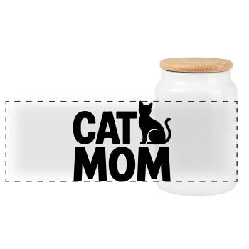 Cat Mom: Cat Mom - Panoramic Cookie Jar with Wooden Lid - white - Front