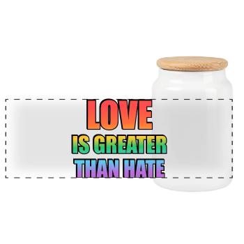 L’amour est plus grand que la haine Texte arc-en-ciel - Boîte à biscuits avec couvercle en bois - blanc - Devant