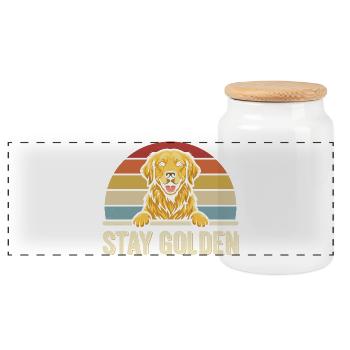 Stay Golden Golden Retriever Retro Motif - Panoramic Cookie Jar with Wooden Lid - white - Front