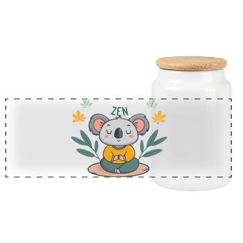 Koala Zen méditation - Boîte à biscuits avec couvercle en bois - blanc - Devant