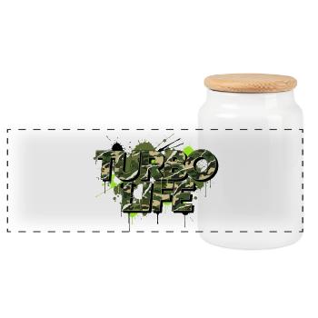 Turbo Life Camouflage Tuning Fans Street Style - Panoramic Cookie Jar with Wooden Lid - white - Front