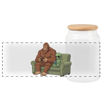 Bigfoot Alien joue au jeu vidéo en Sasquatch - Boîte à biscuits avec couvercle en bois - blanc - Devant