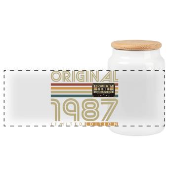Original 1987 Vintage Birthday Retro Gift - Panoramic Cookie Jar with Wooden Lid - white - Front