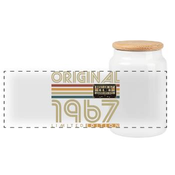 Original 1967 Vintage Vintage Birthday Gift - Panoramic Cookie Jar with Wooden Lid - white - Front