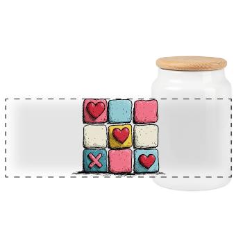 Herz XOXO PopArt Muster - Panorama Keksdose mit Holzdeckel - Weiß - Vorne