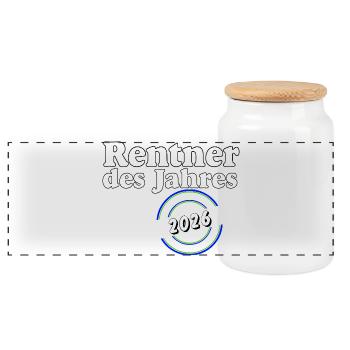 Rentner des Jahres 2026 - Panorama Keksdose mit Holzdeckel - Weiß - Vorne