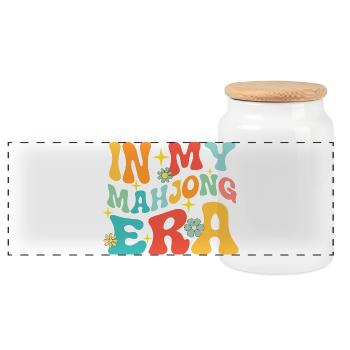 In My Mahjong Era Mah Jong Player - Panoramic Cookie Jar with Wooden Lid - white - Front