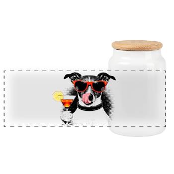 Cooler Hund – Popart Halftone mit Cocktail - Panorama Keksdose mit Holzdeckel - Weiß - Vorne