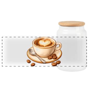 Coffee illustration with heart - Panoramic Cookie Jar with Wooden Lid - white - Front