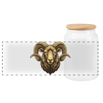 Lustiges Schaf Kopf Geschenk Flauschig - Panorama Keksdose mit Holzdeckel - Weiß - Vorne