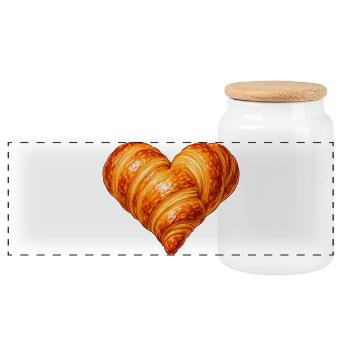 Illustration de croissant en forme de cœur - Boîte à biscuits avec couvercle en bois - blanc - Devant
