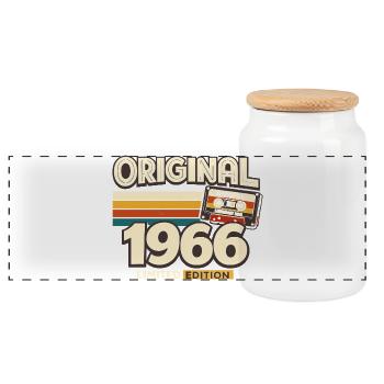 Cadeau vintage original de 1966 - Boîte à biscuits avec couvercle en bois - blanc - Devant