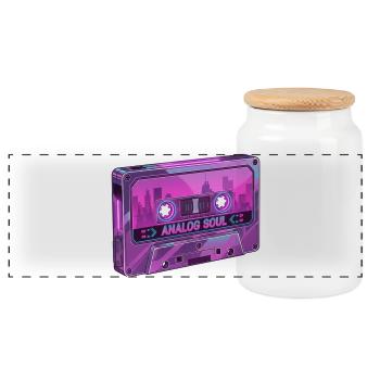 Retro Analog Soul Chrome Kassette Synthwave - Panorama Keksdose mit Holzdeckel - Weiß - Vorne