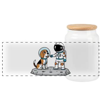 Dog Beagle Astronaut Weltraumfreundschaft - Panorama Keksdose mit Holzdeckel - Weiß - Vorne