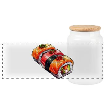 sushi - Panoramic Cookie Jar with Wooden Lid - white - Front