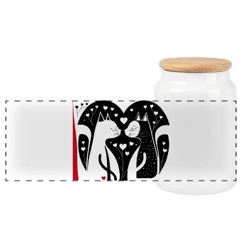 In love with a pair of cats - Panoramic Cookie Jar with Wooden Lid - white - Front