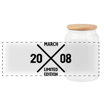 Limited Edition March 2008 Birthday Gift - Panoramic Cookie Jar with Wooden Lid - white - Front