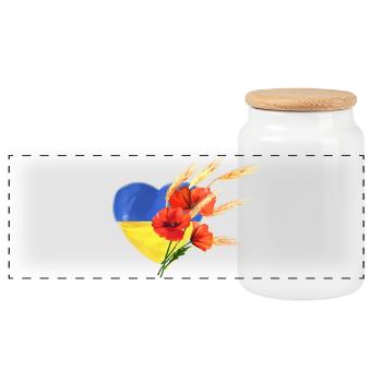 Heart of Ukraine - Poppies & Golden Wheat - Panoramic Cookie Jar with Wooden Lid - white - Front