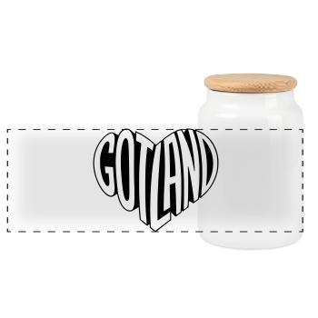 Gotland, Schweden Schriftzug Herz - Panorama Keksdose mit Holzdeckel - Weiß - Vorne