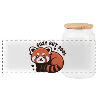 Cuddly Red Panda CUTE BUT COOL - Panoramic Cookie Jar with Wooden Lid - white - Front