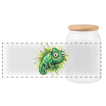 Chameleon Graffiti Spritzer - Panorama Keksdose mit Holzdeckel - Weiß - Vorne