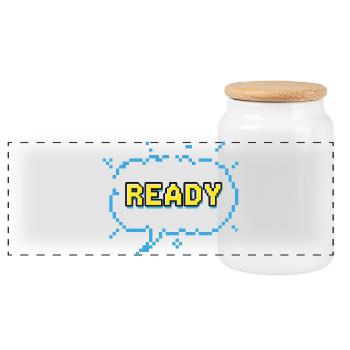 Lettrage READY dans un style pixel comic - Boîte à biscuits avec couvercle en bois - blanc - Devant