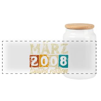 Limited Edition March 2008 Birthday Gift - Panoramic Cookie Jar with Wooden Lid - white - Front