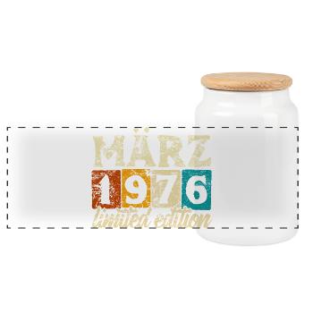 Limited Edition März 1976 Geburtstag Geschenk - Panorama Keksdose mit Holzdeckel - Weiß - Vorne