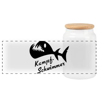 Battle Whimmer Fish 2 - Panoramic Cookie Jar with Wooden Lid - white - Front