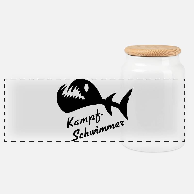 Kampfswimmer Fisch 2 - Panorama Keksdose mit Holzdeckel - Weiß