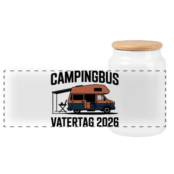 Campingbus Papa Vatertag Geschenk 2026 - Panorama Keksdose mit Holzdeckel - Weiß - Vorne