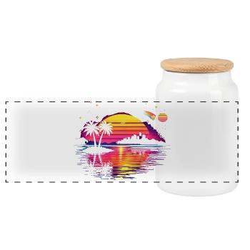 Retro sunset 80s illustration - Panoramic Cookie Jar with Wooden Lid - white - Front