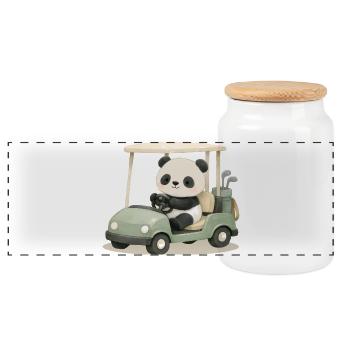 Panda im Golfcart Illustration  - Panorama Keksdose mit Holzdeckel - Weiß - Vorne