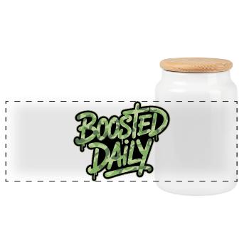 Boosted Daily for JDM Tuning Fans Turbo Scene - Panoramic Cookie Jar with Wooden Lid - white - Front